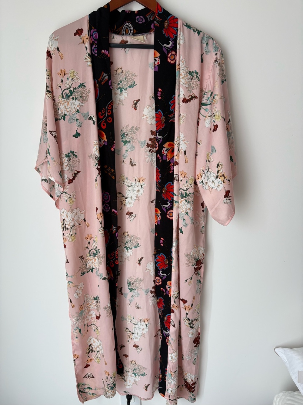 Floreat Pink Floral Kimono with Black Trim